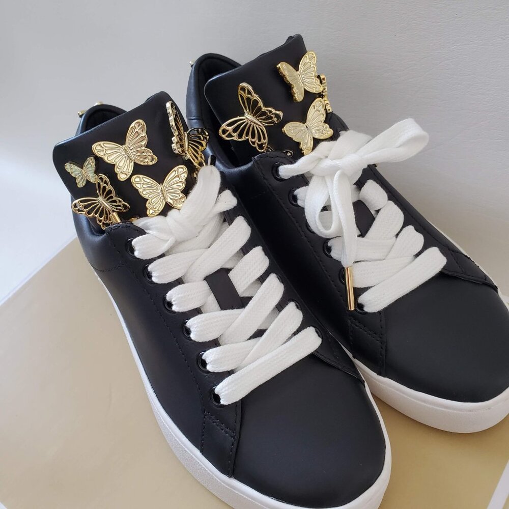 NEW Michael Kors black Leather Applique Sneakers